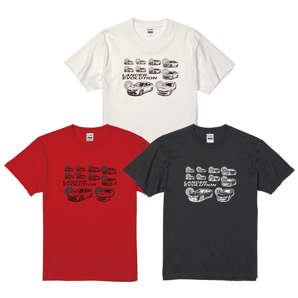 Amazon.co.jp に三菱ランサーエボリューションの進化を描いたTシャツが