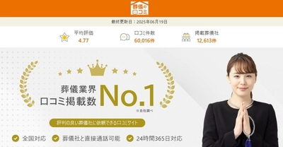 「葬儀の口コミ」の掲載口コミ数が6万件を突破 東京ドーム満員を超える声で葬儀社選びの「時間短縮」と「安心選択」を実現