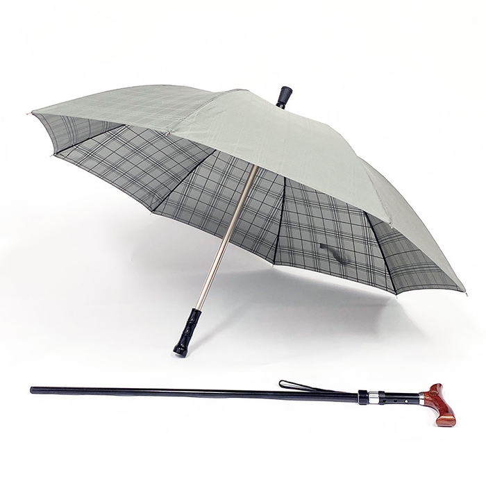 紳士用　チェック柄　傘とステッキ
