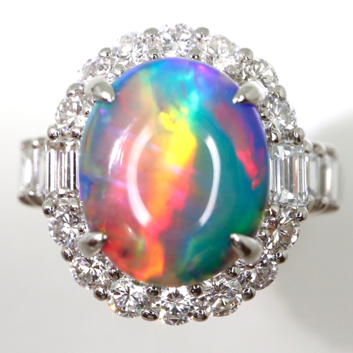 天然ブラックオパールキャッツアイリング