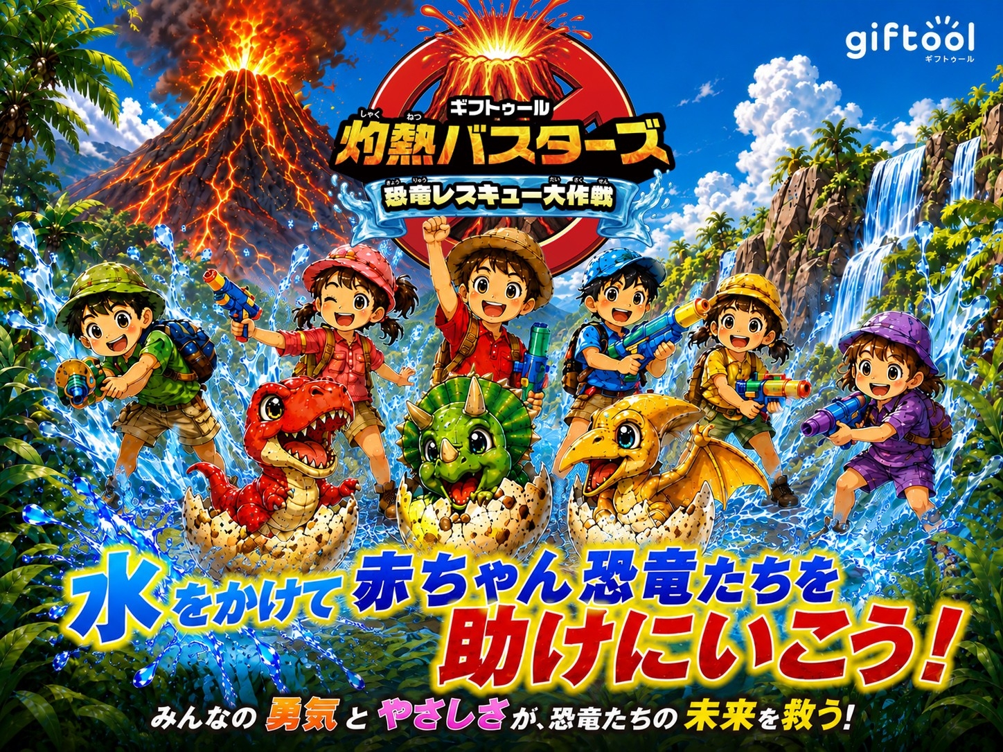 暑さもへっちゃら！
 ～【灼熱バスターズ】恐竜レスキュー大作戦～  
で楽しく涼しい夏休み！