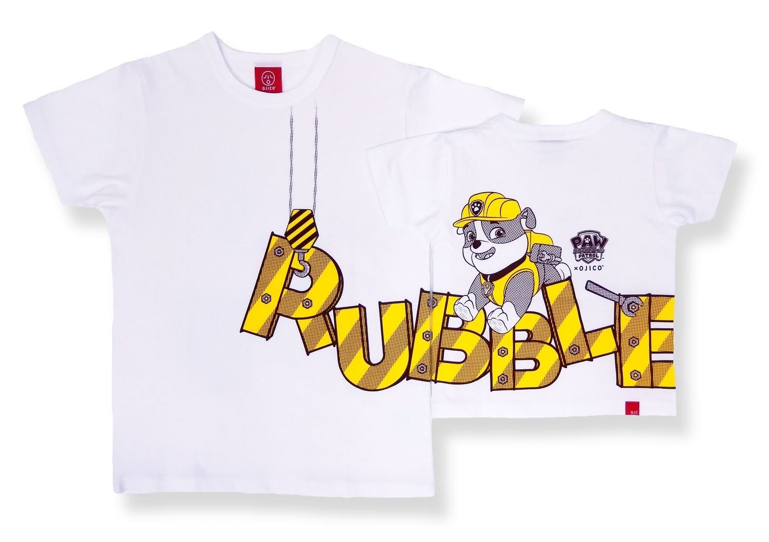 パワーブルドーザーを乗りこなし、工事作業が得意なブルドッグの男の子「ラブル」がモチーフ。 フロントからバックまで「RUBBLE(ラブル)」のロゴが大きくつながるデザインです。