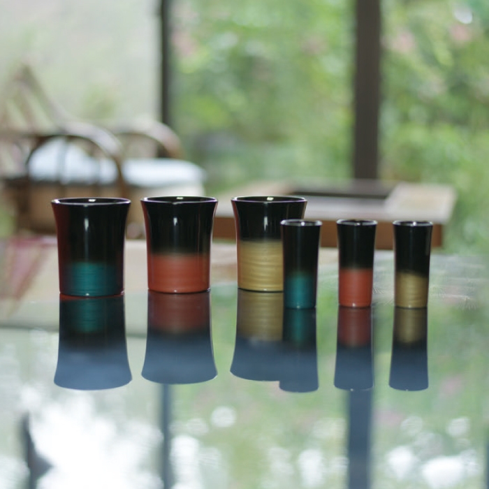 采色塗なか門 新湯呑 銀縁