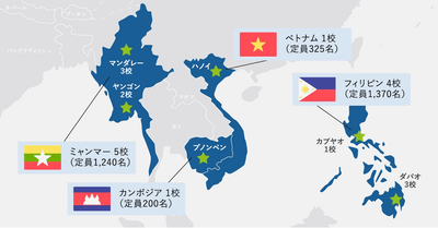 東南アジア4カ国11拠点で人材教育事業を展開するONODERA USER RUN（2020年7月末時点）