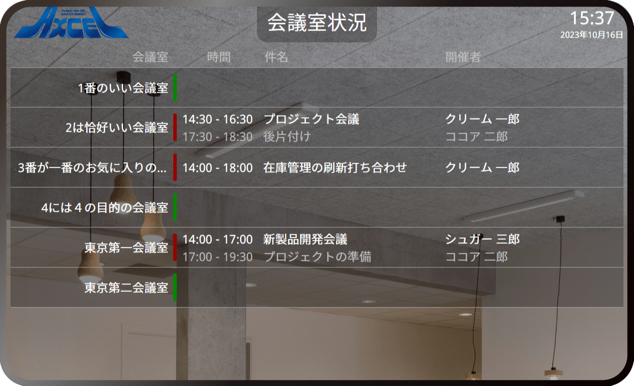 一覧表示(会議室別)