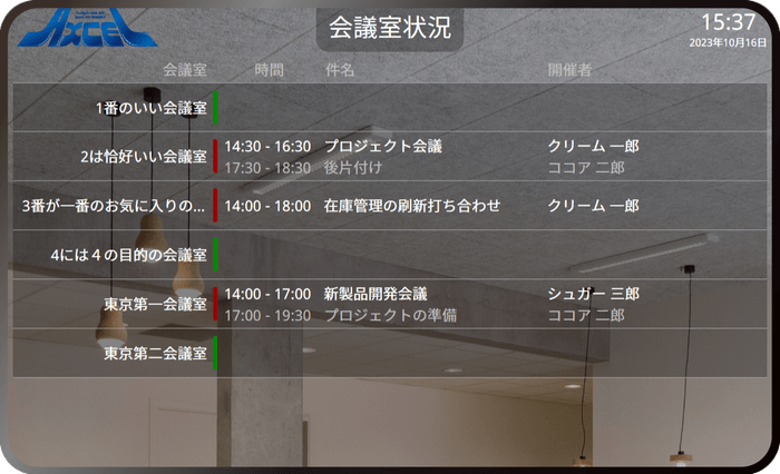 一覧表示(会議室別)
