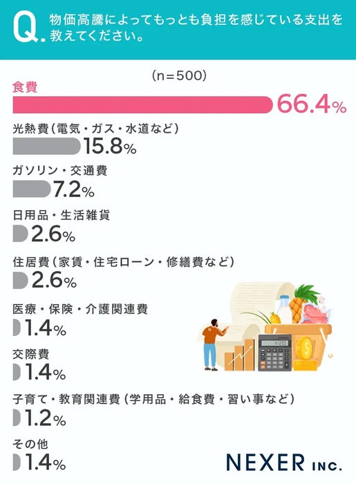 物価高騰によってもっとも負担を感じている支出