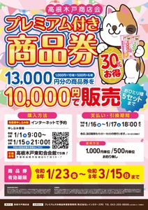 高根木戸商店会が発行する「プレミアム付き商品券」のPRポスター