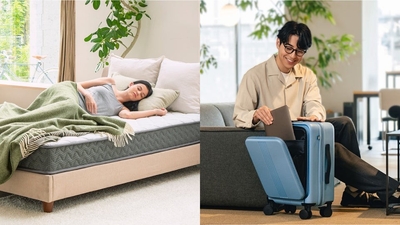 左：GOKUMIN スプリングマットレス ／右：MAIMO スーツケース