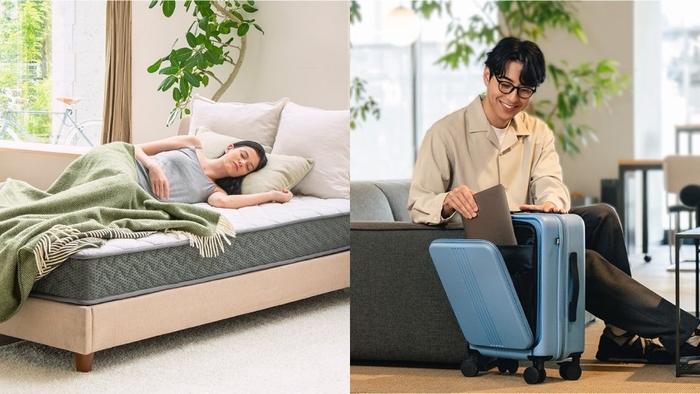 左:GOKUMIN スプリングマットレス /右:MAIMO スーツケース