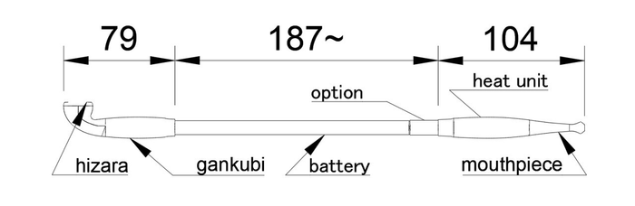 電子煙管　初陣弐式　全長詳細図