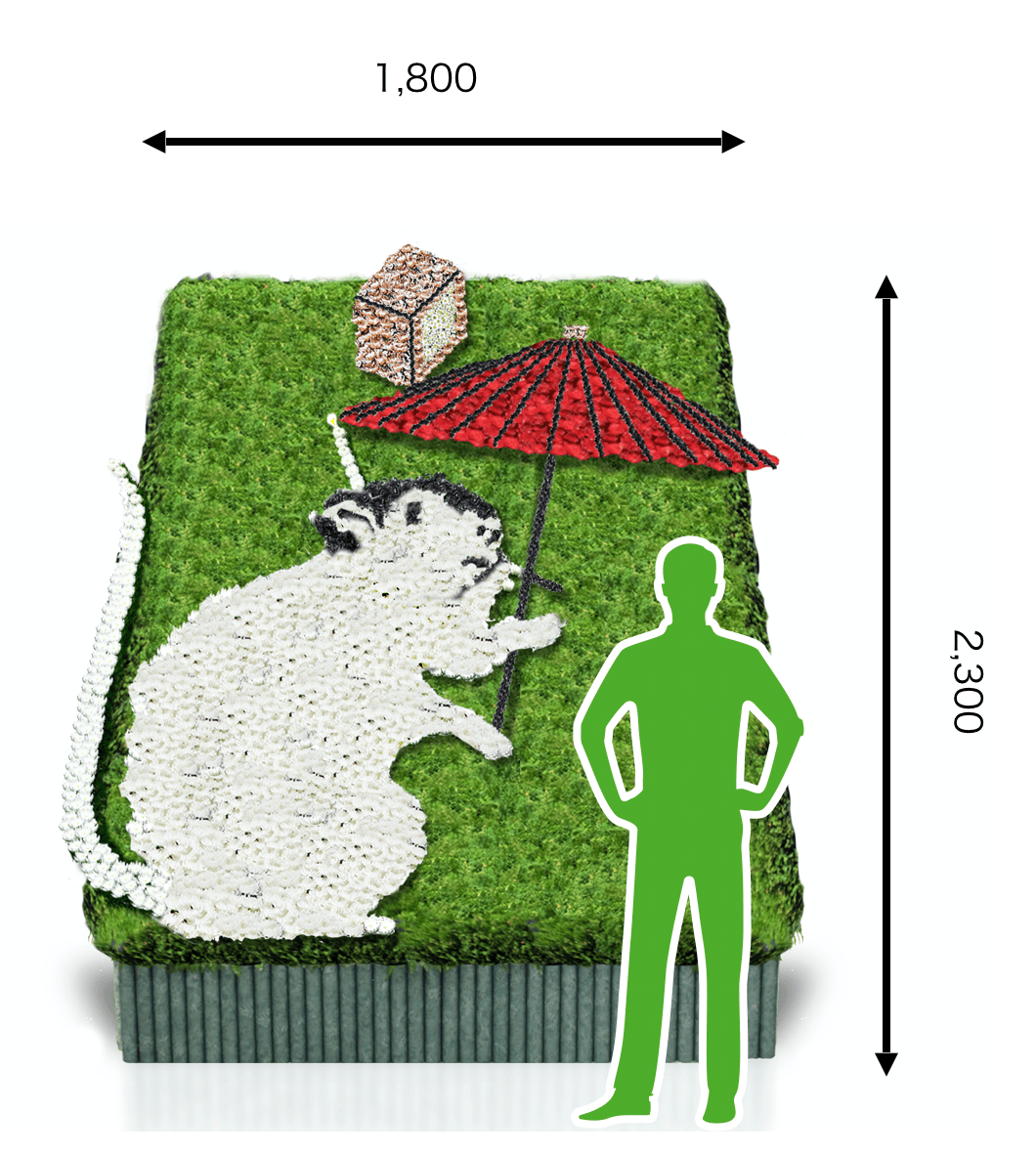 立体花壇 華魅(HANAMI) 2020年干支モチーフ ネズミと傘の曲 サイズフォトスポット CGイメージ