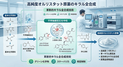 図. 高純度オルリスタット原薬のキラル全合成の製品画像