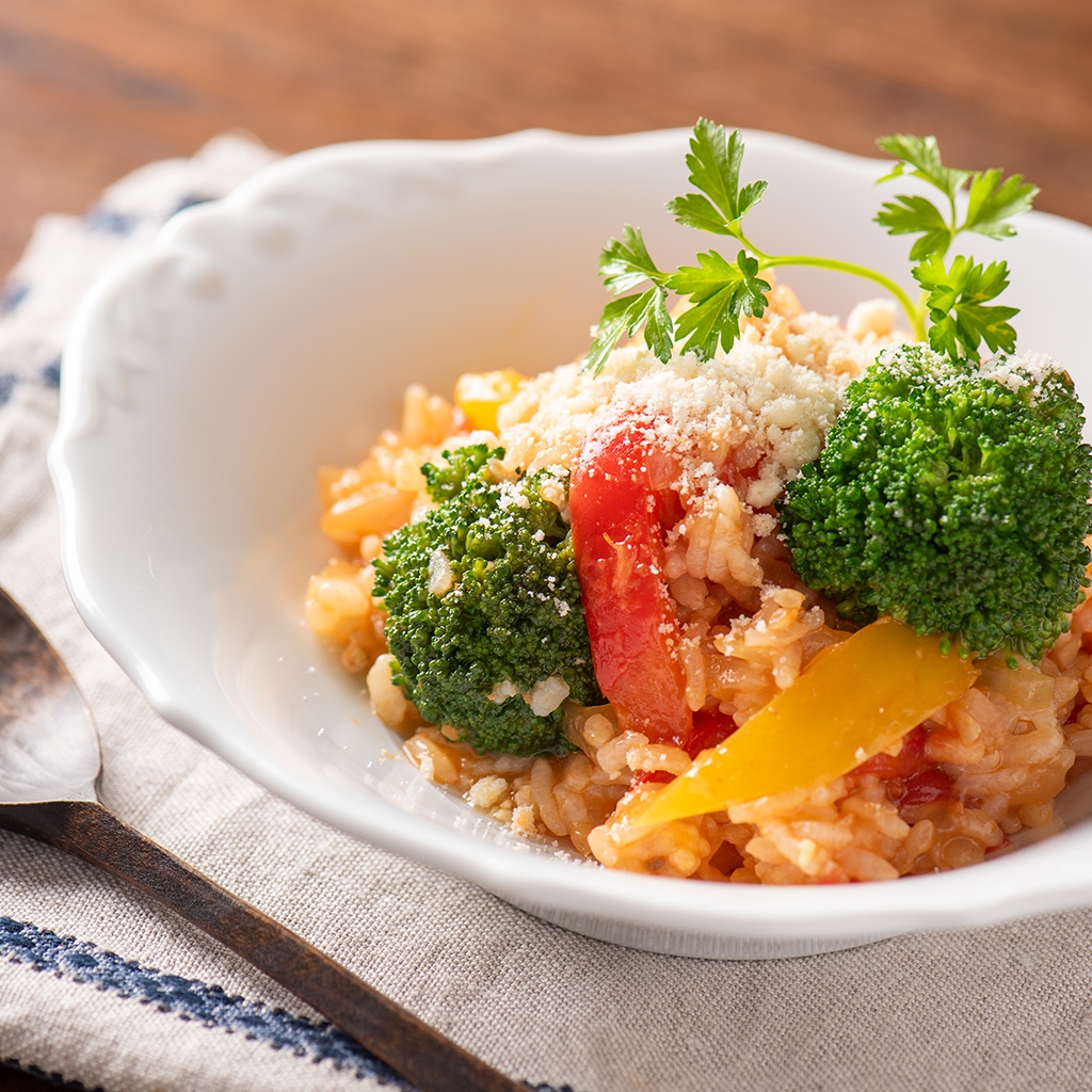 野菜たっぷりトマトリゾット(「茄子のミートソース」使用)