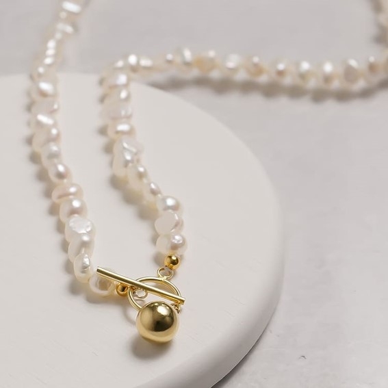 【S925】淡水バロックパールマンテルネックレス