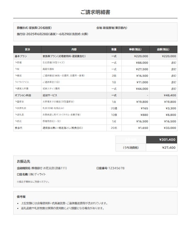 請求書の例(サンプル)