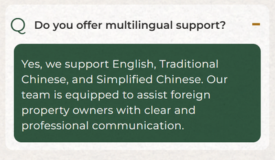 英語・中国語（繁体字・簡体字）が可能なスタッフが直接サポートいたします。