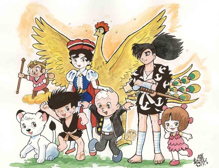 小林準治 直筆水彩画「手塚ファミリー」