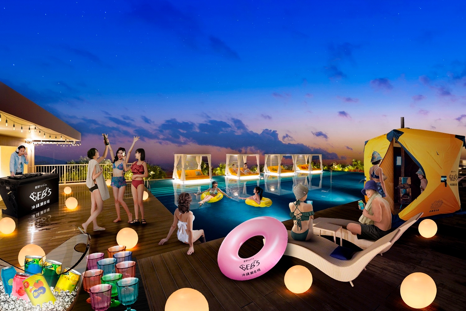 【BEB5沖縄瀬良垣】プールとサウナで沖縄の冬を楽しむ「ホットナイトプール」誕生 ～DJブースやテントサウナでチルな時間を満喫～｜期間：2022年12月24日～2023年3月31日