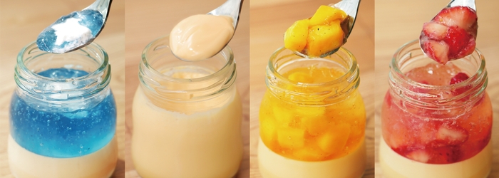 左から 南国プリン テゲセボン 南国マンゴープリン 期間限定生いちごプリン