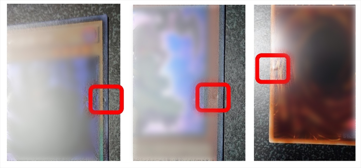 バインダーによって破損したカードの状態