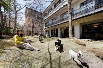 クッション性が高い天然芝を使用した＜中庭ドッグラン＞