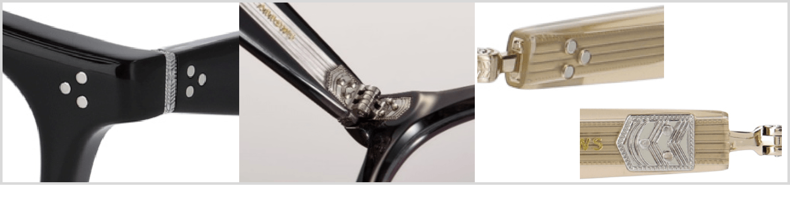 UNITED ARROWSの社名を表現した「三本の矢」を、繊細な彫金表現である3ピンカシメに落とし込みました。丁番にも束矢の柄を施し、目につきにくい細部にまでこだわりました。