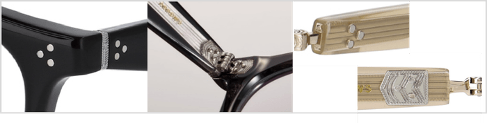 UNITED ARROWSの社名を表現した「三本の矢」を、繊細な彫金表現である3ピンカシメに落とし込みました。丁番にも束矢の柄を施し、目につきにくい細部にまでこだわりました。