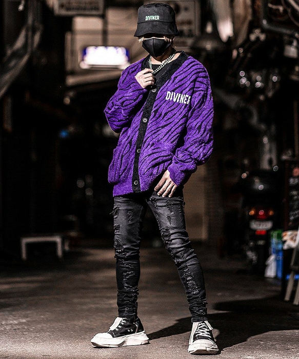 Zebra Knit Cardigan(パープル)