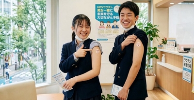 HPVワクチン男女接種の重要性を発信する高校生（AIイメージ）