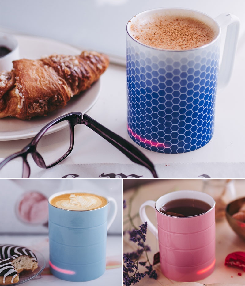 見た目は温かみのある ボーンチャイナのカップ。でも作動中はライトが点灯!