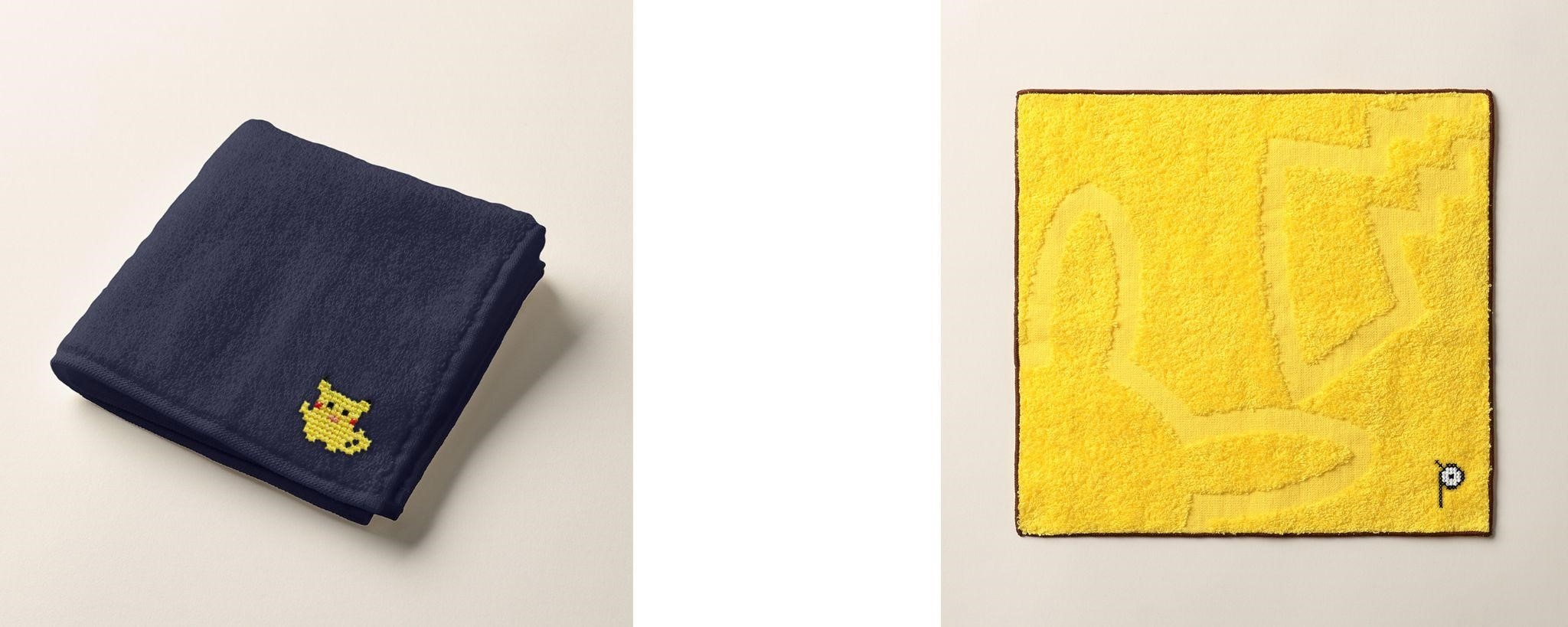 左)ネイビー(無地)+ピカチュウ刺繍 右)イエロー(ピカチュウ)+アンノーン刺繍