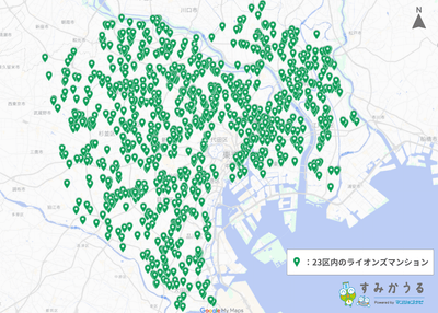 図1：23区内のライオンズマンション所在地（2026年1月 マンションナビ調べ）