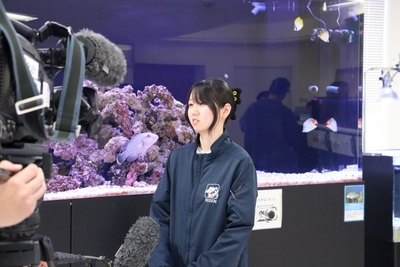 マスコミの取材を受ける学生