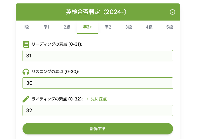 準2級+の合否判定