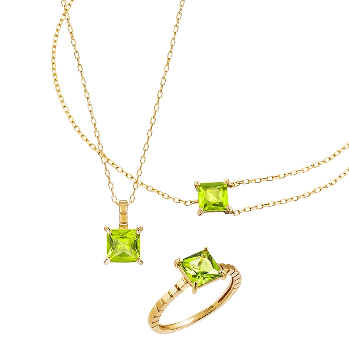 K10YG ペリドット ネックレス、ブレスレット、リング