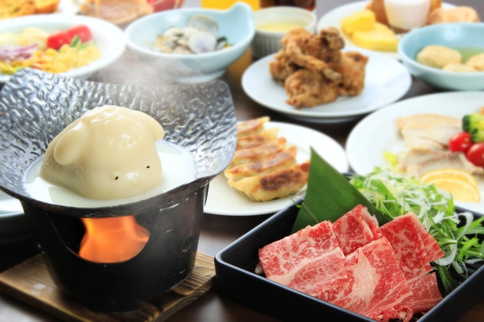 栃木県産食材を使用した鍋料理とハーフビュッフェの<ご夕食>