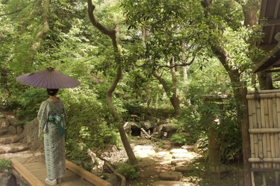 和傘を差した様子のイメージ（殿ヶ谷戸庭園）