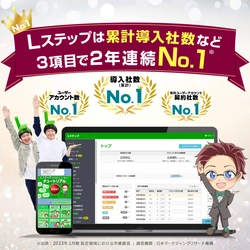 「Lステップ」がLINE公式アカウントを用いた マーケティングツールの実績調査にて 「導入社数(累計)」など3項目で2年連続No.1を獲得