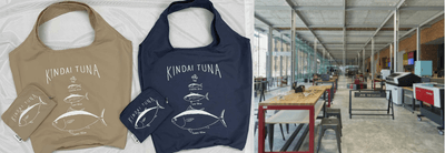 近大マグロエコバック＆ミニポーチ（左）、THE GARAGE（右）