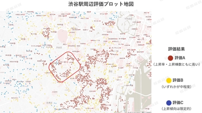 図4：渋谷駅周辺評価プロット地図 【出典：マンションリサーチ株式会社　福嶋総研】