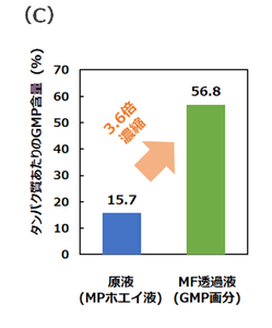 （C）	MF膜処理によりGMP含量は約3.6倍に濃縮された