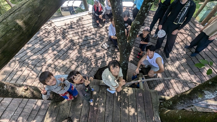 ツリーハウスの屋根の上にて