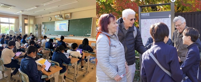 令和5年(2023年)10月の複言語学習の様子(左)令和元年(2019年)英語インタビューの様子(右)