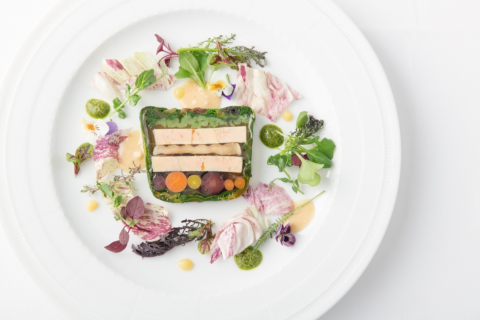 「さいたまヨーロッパ野菜研究会」の野菜とフォアグラテリーヌをコンソメのジュレで閉じ込めた一品