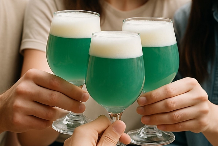 青い抹茶ビールで乾杯