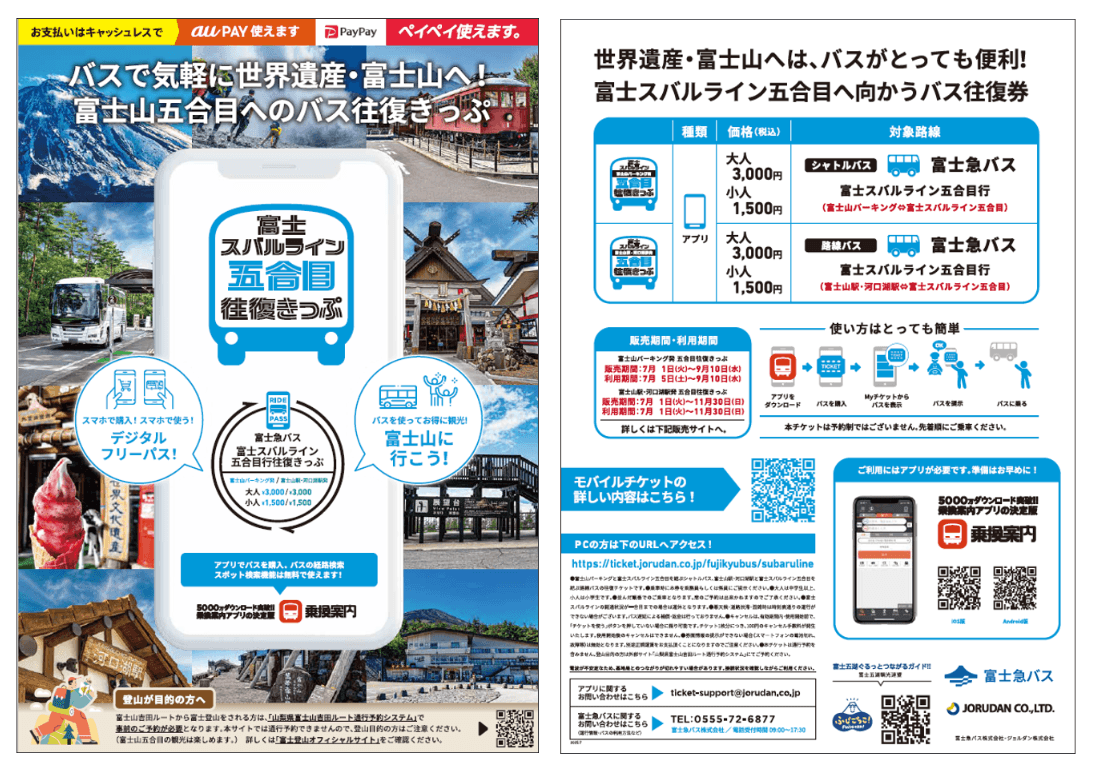 「富士スバルライン五合目往復きっぷ」リーフレット