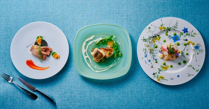 ▲夏に旬を迎える淡路島産の“鮑・雲丹・鱧”を使用したフルコース