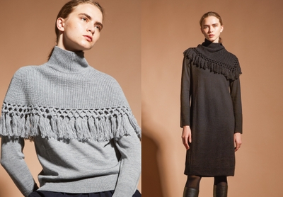 (左)セーター 38,500円、(右)ニットドレス 46,200円(すべて税込)