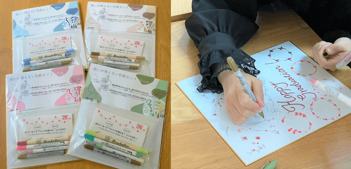 想いが消えない色紙セット(左)、使用イメージ(右)